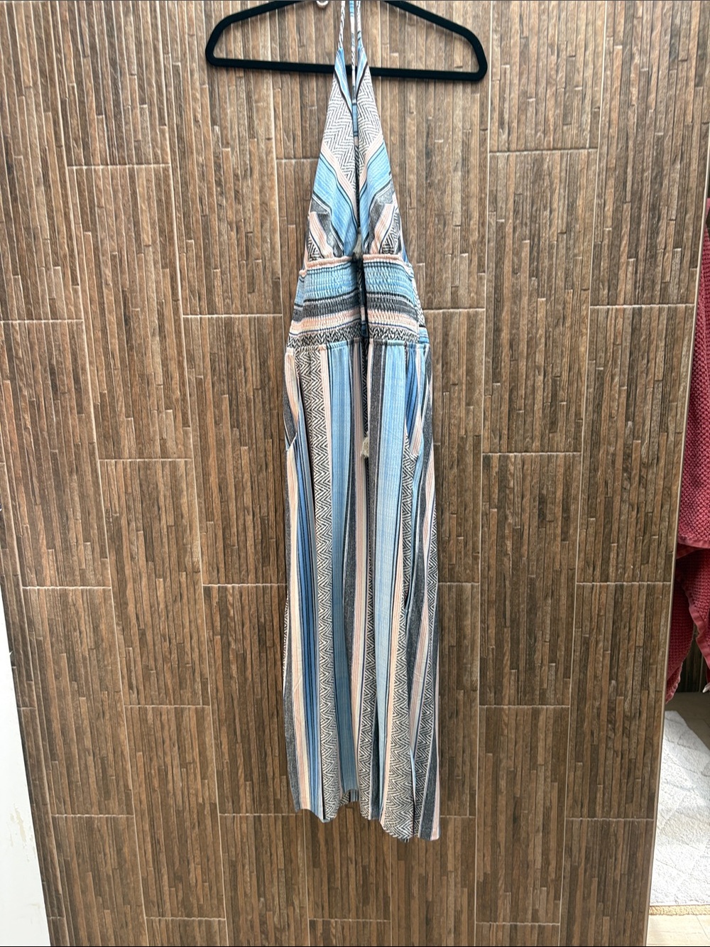 VENUS Blue and Cream Striped Halter Jumpsuit